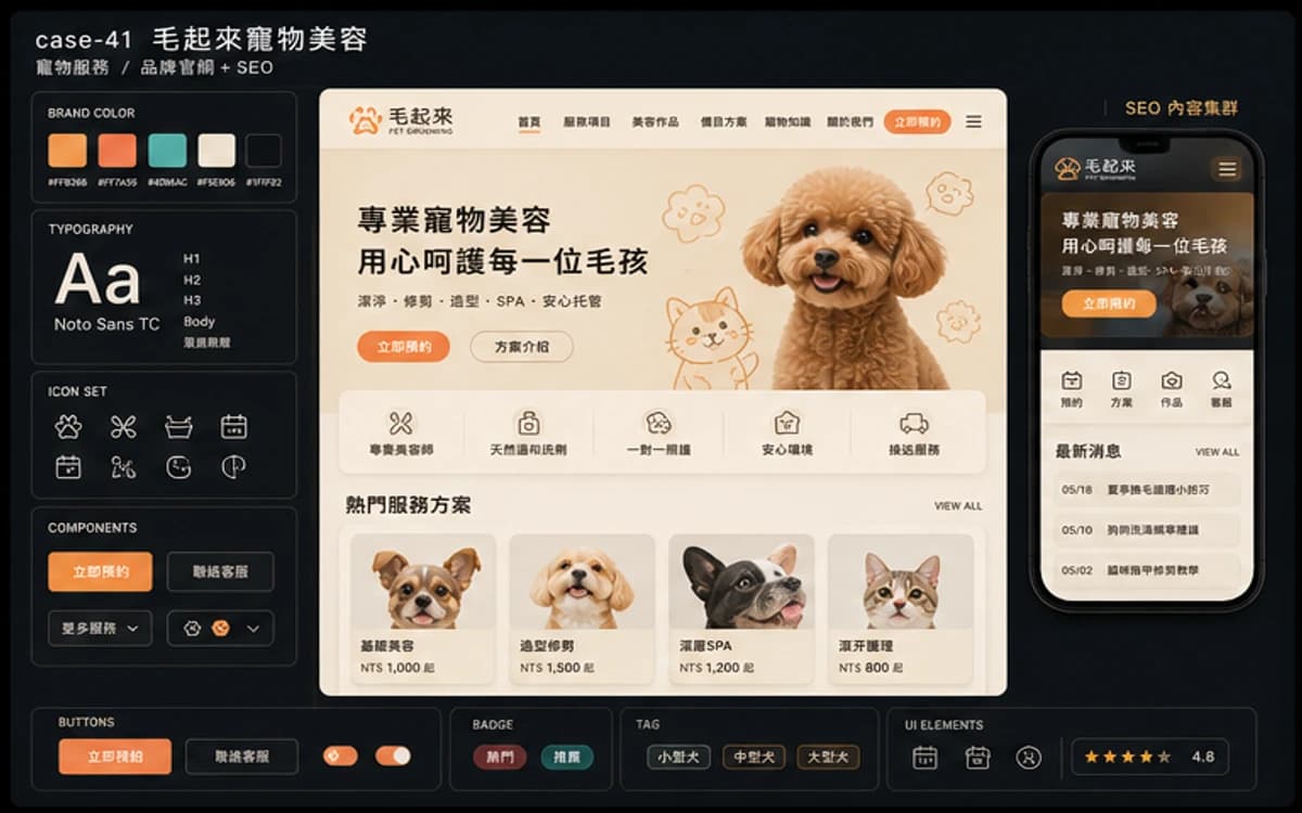 毛起來寵物美容 品牌官網 + SEO 作品圖